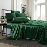 TREELY 4 Piece Satin Sheets Twin Size - Silky Smooth Blackish Green Sheet Set with Deep Pocket, Fitted Sheet, Flat Sheet, 2 Pillowcases TREELY