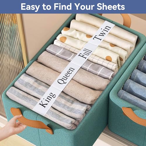 Numyew 24 PCS Bed Sheet Organizer Bands, Bed Sheet Keepers, King, Queen, Full, Twin Size Sheet Organizer, Elastic Linen Labels for Bed Sheet Sets and Closet Organization Numyew