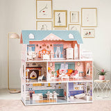 ROBUD Wooden Dollhouse for Kids Girls, Toy Gift for 3 4 5 6 Years Old, with Furniture ROBUD