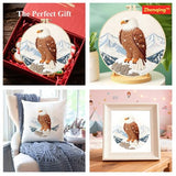 Zhenqing Eagle Embroidery Kit for Beginners, Pre-Printed 29x29cm Cotton Fabric with 20cm Hoop, Majestic Eagle on Snowy Mountain Design (C0211)