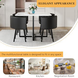 ModaWhly 39" Square Dining Table Set for 4, Space-Saving Negotiating Table Set with 4 Upholstered Chairs, 5 Piece Set Marble Tabletop & Black Chair ModaWhly