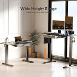 Seang Standing Desk with Drawer, 48" x 24" Height Adjustable Stand Up Desk, 3 Memory Height Settings with Cable Grommets & Storage Hooks, Ideal for Home & Office, Black Seang