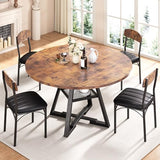 Round Dining Table Set for 4, Kitchen Table and Chairs for 4, Circle Table Round Pedestal Dining Room Dinner Dinette Table Set,5 Piece Space Saving Wood Kitchen & Dining Room Tables Set Furniture Jocoevol