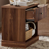 IDEALHOUSE Fluted Nightstand with Drawer, Mid Century Modern Bedside Table with Open Shelf, Brown Nightstand with Storage, Space Saving Side Table with Curved Edge Base for Living Room Bedroom IDEALHOUSE