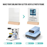 PYD Life 4 Pack Sublimation LED Acrylic Photo Frames Night Lights Glitter Blanks 6" x 8" with Warm Color Light,with Wood Stand for Heat Press Machine Printing PYD Life