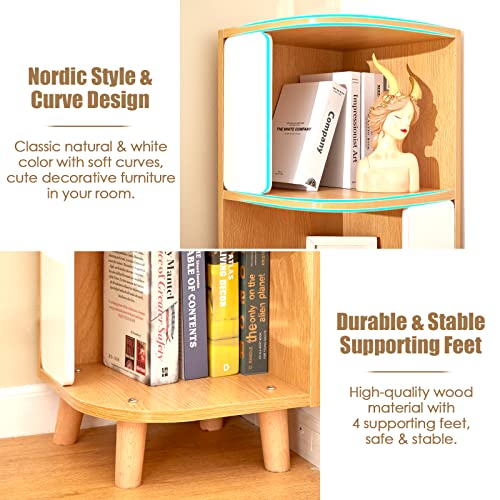 SELFLA Nordic 5-Tier Wood Corner Bookshelf – Modern Tall Bookcase in Natural & White - WoodArtSupply