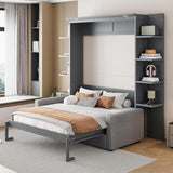 Queen Murphy Bed with Couch and Storage Shelves,Wood Murphy Wall Bed Cabinet with Storage Shelves and Sofa,Folding(Grey) Virubi