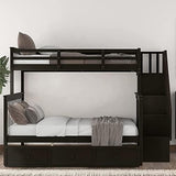 Harper & Bright Designs Twin Over Full Bunk Bed with Stairs and Drawers, Solid Wood Stairway Bunk Bed with Storage for Kids Teens Adults, Bedroom, Dorm (Espresso) Harper & Bright Designs