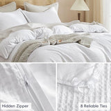 PHF Waffle Weave Duvet Cover Set Queen Size, No Snagging Ultra Soft Luxury Textured Breathable Comforter Cover for All Season 3pcs, Durable Bedding Duvet Set with 2 Pillow Shams, 90"x90", White PHF