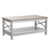 YITAHOME Coffee Tables for Living Room, Modern Farmhouse Coffee Table with Storage, 2-Tier Center Table Wood Living Room Table Accent Cocktail with Sturdy Frame, Grey Wash YITAHOME