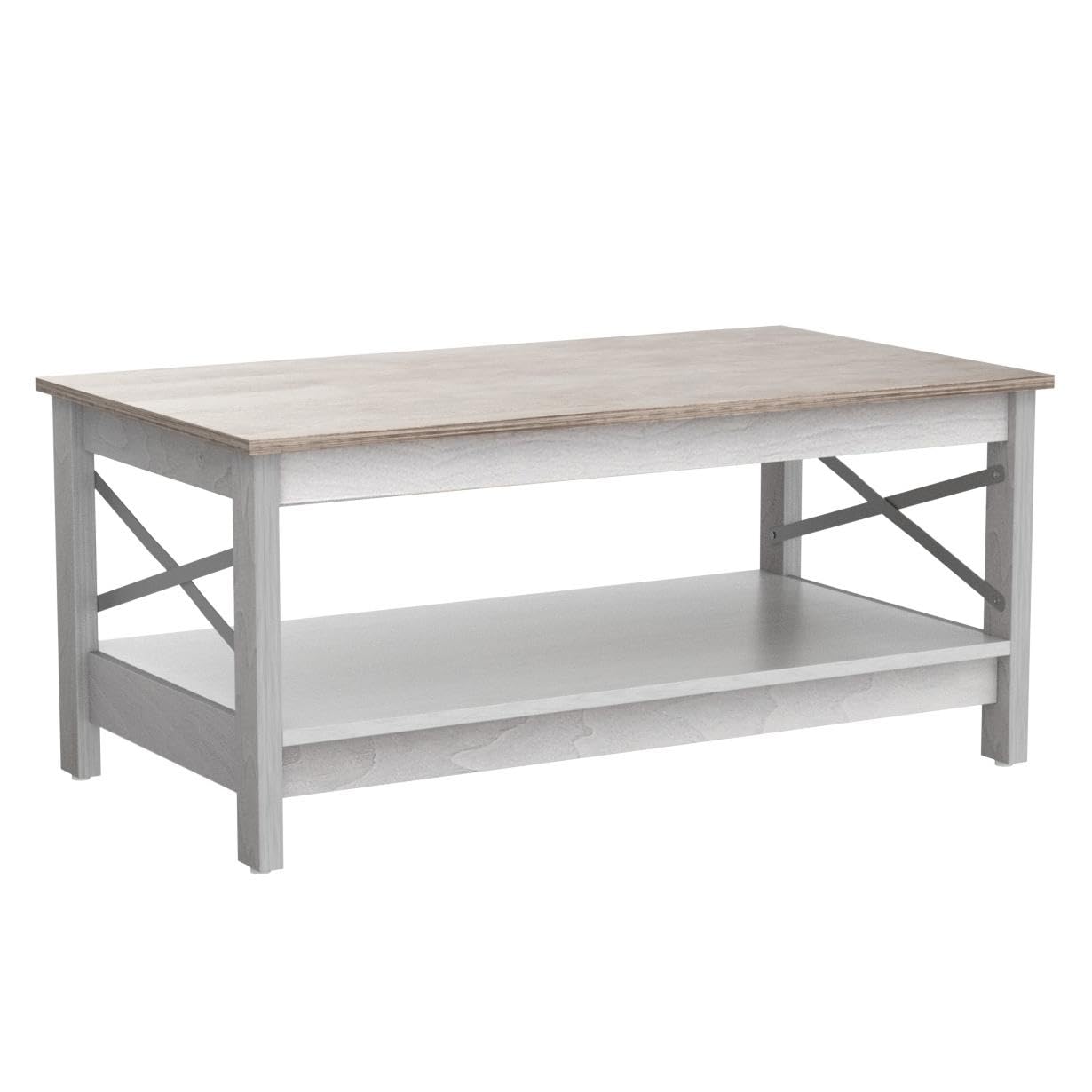 YITAHOME Coffee Table for Living Room,Modern Farmhouse Coffee Table with Storage,2-Tier Center Table for Living Room Wood Living Room Table Accent Cocktail with Sturdy Frame,Grey Wash - WoodArtSupply