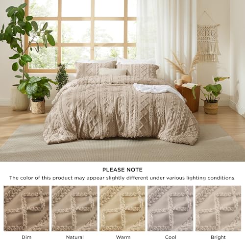 Bedsure Tufted Boho Comforter Set Full Size - Khaki Boho Bed Set, GentleSoft™ 3 Pieces Farmhouse Shabby Chic Embroidery Bedding, Gifts for Woman, Soft Jacquard Full Comforter for All Seasons Bedsure