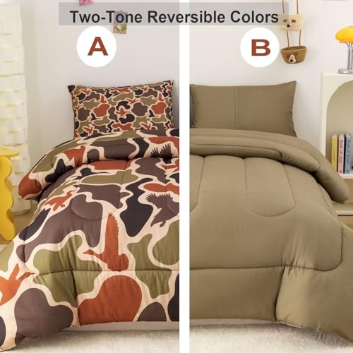 CKOU CCOO Duck Camo Bedding Set Twin Size for Boys,Green Camouflage Comforter Set,Duck Hunting Bed Sets,Camo Bedroom Decor for Teens Kids CKOU CCOO