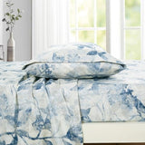 Chezmoi Collection Monica 3-Piece Tropical Floral Bed Sheet Set - Blue Gray White Textured Floral Printed Microfiber 14-Inches Deep Pocket Sheets & Pillowcases Set, Twin Chezmoi Collection