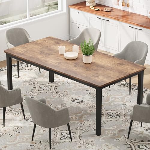 dainslef 71 Inch Industrial Dining Table, Large Rectangle Kitchen Table with Metal Legs, Round Corners, Wooden Conference Tables Writing Desk for Dining Room, Living Room, Retro Brown dainslef