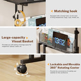 Height Adjustable Standing Desk With Storage, Small Stand Up Desk With wheels, Portable Rolling Desk for Home Office, Mobile Sit Stand Desk for Small Spaces, For Walking Pad Treadmill, Black Huxitocan