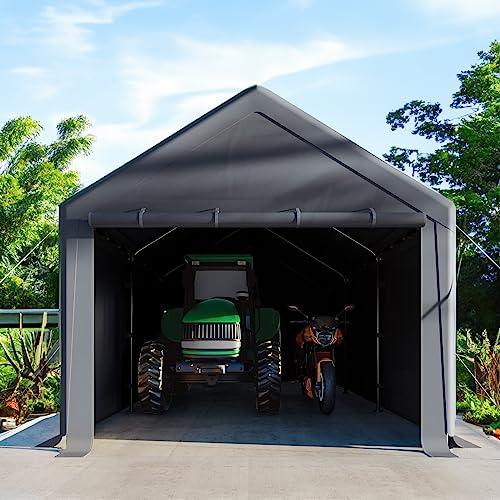 10x20 FT Heavy Duty Carport Car Tent Car Canopy Storage Shed,Portable Garage Party Tent,Portable Garage with Removable Sidewalls & Doors All-Season Tarp for Car,Truck,SUV,Party (Grey) GREZJXC