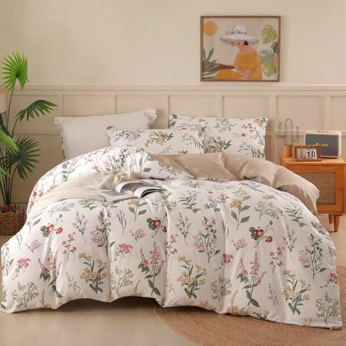 OAITE Duvet Cover King Size - 100% Cotton Comforter Cover Floral Duvet Cover Sets 3-PC, Breathable Duvet Cover with Zipper Closure & Corner Ties OAITE