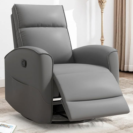 CANMOV Rocker Recliner Chair,360°Swivel Nursery Glider Recliner,Manual Recliner Sofa with Padded Armrest and Backrest,Leather Recliner for Small Spaces,Living Room,Bedroom,Grey CANMOV