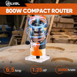 SILVEL Wood Router, 800W Wood Routers for Woodworking, 6.5Amp 1.25HP Hand Wood Router Tool, 30000R/MIN Compact Edge Trimmer with 15 1/4" Router Bit Set, Orange SILVEL
