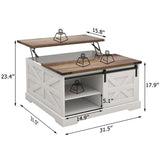 TaoHFE Lift Top Coffee Table with Storage,Rustic White Farmhouse Coffee Table, Square Storage Compartment and Adjustable Shelves Coffee Tables for Living Room (Oak White) TaoHFE