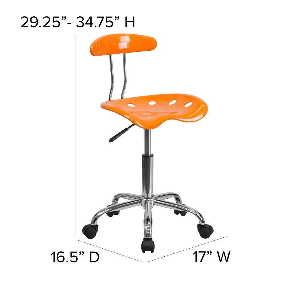 Flash Furniture Elliott Vibrant Orange and Chrome Swivel Task Office Chair with Tractor Seat - WoodArtSupply