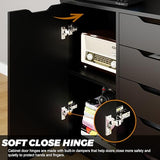 Panana 5-Drawer Chest with 1 Door, Wooden Chest of Drawers Storage Dresser Cabinet with Wheels, Office Organization and Storage, Bedroom Furniture (Black-S) Panana