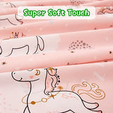 JSD Pink Unicorn Kids Sheet Set Full Size, 4 Piece Girls Rainbow Printed Microfiber Bed Sheets Deep Pocket JSD