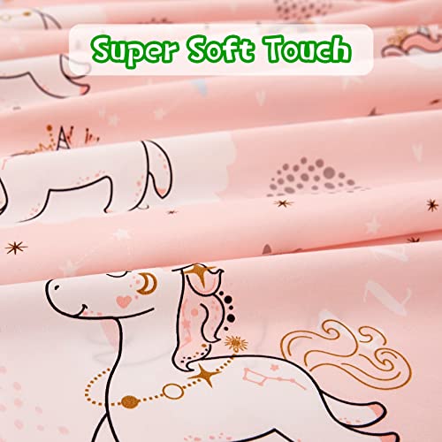 JSD Pink Unicorn Kids Sheet Set Twin Size, 3 Piece Girls Rainbow Printed Microfiber Bed Sheets Deep Pocket JSD