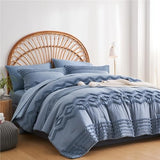 KAKIJUMN Blue Tufted 7-Piece Queen Comforter Set, Shabby Chic Boho Comforter and Sheet Set, All Season Soft Microfiber Complete Bedding Set KAKIJUMN