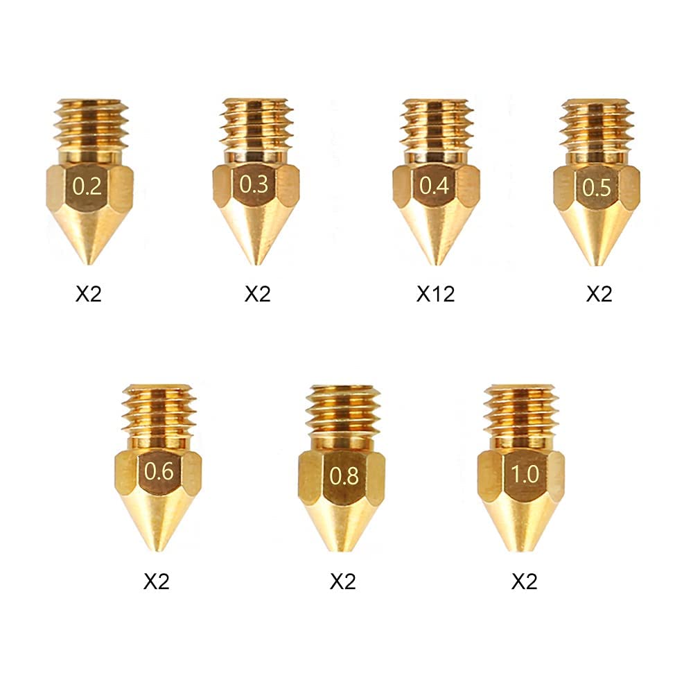 Creality Official MK8 Ender 3 Nozzles 24 pcs 3D Printer Brass Nozzles Extruder for Ender 3 Series and Creality CR-10 0.2mm, 0.3mm, 0.4mm, 0.5mm, 0.6mm, 0.8mm, 1.0mm Printer Nozzle Kit Creality