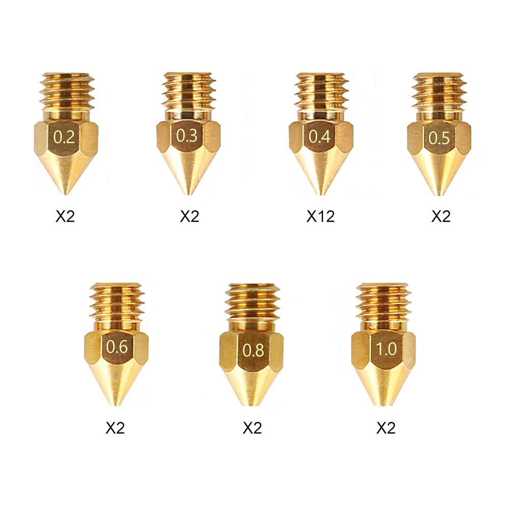 Creality Official MK8 Ender 3 Nozzles 24 pcs 3D Printer Brass Nozzles Extruder for Ender 3 Series and Creality CR-10 0.2mm, 0.3mm, 0.4mm, 0.5mm, 0.6mm, 0.8mm, 1.0mm Printer Nozzle Kit - WoodArtSupply