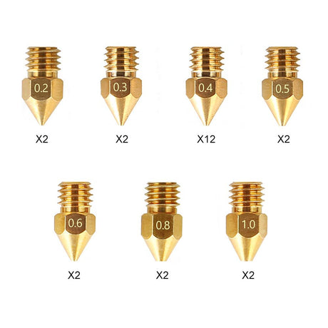 Creality Official MK8 Ender 3 Nozzles 24 pcs 3D Printer Brass Nozzles Extruder for Ender 3 Series and Creality CR-10 0.2mm, 0.3mm, 0.4mm, 0.5mm, 0.6mm, 0.8mm, 1.0mm Printer Nozzle Kit Creality