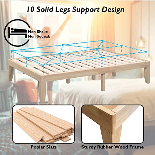 Giantex 14 Inch Queen Wood Platform Bed Frame, Minimalist Mattress Foundation with Solid Rubber Wood, Heavy Duty Wood Slat Support, Without