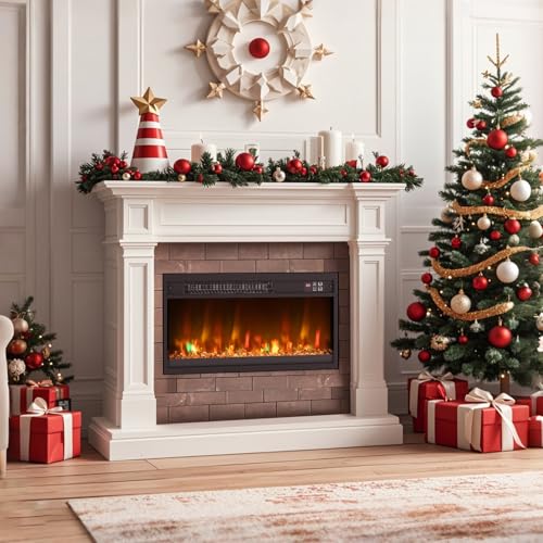 23'' Electric Fireplace Insert, SIMOE Recessed 1500W Fireplace with Multi-Color Flame & Crystal Ember Bed, 9H Timer, Thermostat & Overheat Protection, Remote Control, Fireplace Insert for TV Stand SIMOE