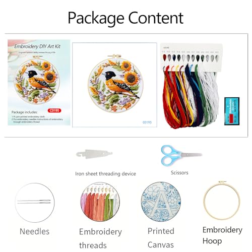 FRANDEK DIY Bird Embroidery Kit for Beginner, Stamped Handicraft Needlework Set, Full Thread Palette with Needles & Fabric for Adults, Artisan Handmade Home Decor Gift