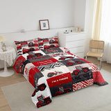 Erosebridal Kids Tractor Comforter Set for Boys Girls Red Cartoon Tractor Bedding Set Twin Farm Vehicle Truck Down Comforter Equipment Construction Duvet Insert Rustic Geometric Plaid Room Decor Erosebridal