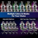 Mr IRONSTONE Gaming Chair, Video Game Chair with Bluetooth Speakers and Led Lights, Office Chair with Massage and 3D Armrest High Back Computer Racing Chair, Cheap Gaming Chairs for Adults,Black/White Mr IRONSTONE