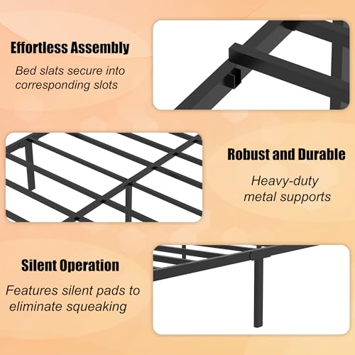 LUBEDCY Queen Metal Platform Bed Frame, Victorian Vintage Style, Wrought Iron Headboard, Steel Slats, No Box Spring Needed (Black, Twin) LUBEDCY