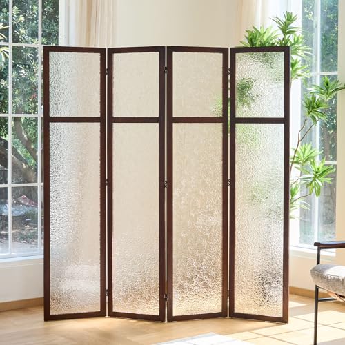 Acrylic Room Divider, 4-Panel Freestanding Partition Screen, Frosted Translucent Privacy Panel - Lightweight Modern Divider for Home Office Studio (Walnut, 4 Panels) Svimi