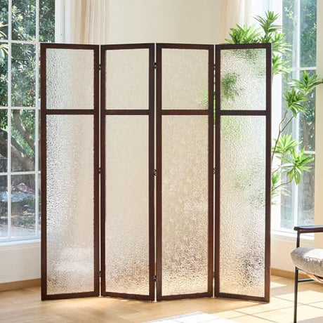 Acrylic Room Divider, 4-Panel Freestanding Partition Screen, Frosted Translucent Privacy Panel - Lightweight Modern Divider for Home Office Studio (Walnut, 4 Panels) Svimi