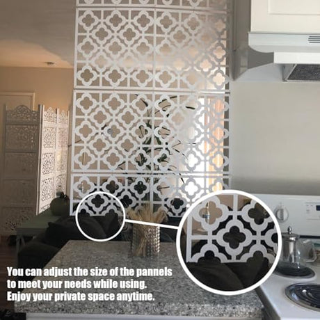 Stepstall 12 Pcs PVC Hanging Room Divider,Thick Decorative Flower Design Room Divider Partitions Panel Screen for Decorating Bedroom Dining Kitchen Office Studio Restaurant Hotel Decor（White） Stepstall