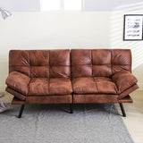 Erdoru Convertible Futon Sofa Bed,71" Modern Premium Faux Leather Futon Couch with Adjustable Backrest&Armrest,Small Loveseat Sleeper Sofa,Dorm Futonsofa for Apartment,Living Room,Whisky Brown Erdoru