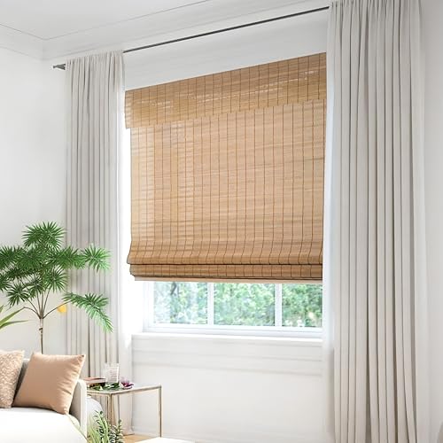 Cordless Natural Woven Wooden Curtains, Cordless Blackout Bamboo Roman Blinds, Natural Woven Wooden Curtains, Lined Bamboo Window Blinds with Excellent Privacy 40 1/2" W x 60" H WoodArtSupply