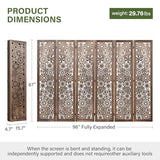 Folding Wood Room Divider Panel, 5.6 FT Tall Daisy-Carved Privacy Screen - Decorative Flower Carved Room Partition, No-Assembly Required, Ideal for Home and Office (6 Panel Brown) Svimi