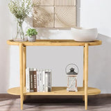 RUSTOWN Rattan Console Table, 2-Tier Boho Entryway Table with Tempered Glass Top and Wood Legs,Mid Century Modern Sofa Table for Hallway, Entryway, Living Room (Natural) RUSTOWN