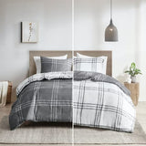Intelligent Design Pike Reversible Comforter Set, Cottage Plaid Print, Modern Cabin Lifestyle, Down Alternative, All Season Bedding with Matching Sham, Twin/Twin XL White/Grey 2 Piece Intelligent Design