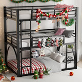 PVWIIK Full Triple Bunk Bed with Ladder for 3 Kids/Teen/Adults Bedroom,Full Over Full Over Full Heavy Duty Metal Bunk Bed for Girls & Boys,Black PVWIIK