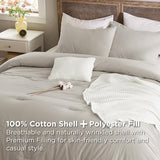 Bedsure 5 Pieces Cotton Comforter Set with Waffle Throw Blanket - Soft Breathable Bedding Set for All Seasons, Beige Queen Comforter, Pillow Shams, White 100% Cotton Blanket, Throw Pillow Bedsure