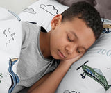 Sweet Jojo Designs Vintage Airplane Boy Twin Sheets Set Single Size Bed Flat Fitted Sheet Pillow Case Kids Childrens Teenager Bedding 3pc Grey Green Blue White Yellow Airplanes Transportation Clouds Sweet Jojo Designs